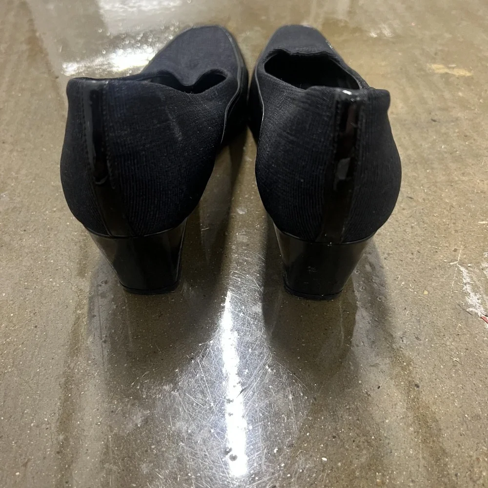 Prevata Black Fabric Square Toe Block Heel Pumps Made in‎ Italy Women's Size 6
